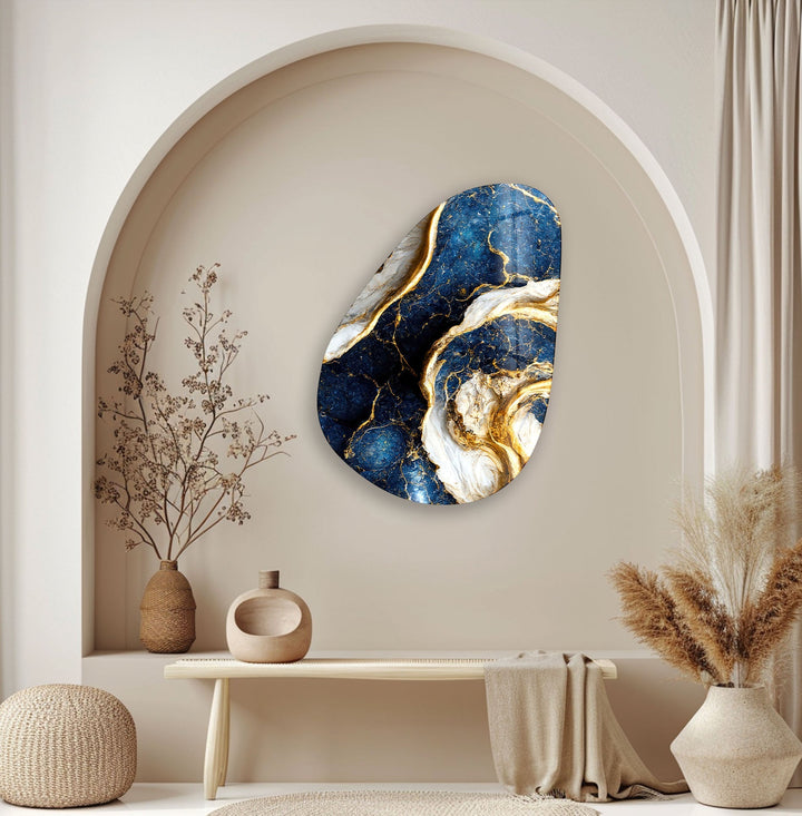 Vivid Blue Marble Glass Wall Art, glass art painting, glass art for the Wall
