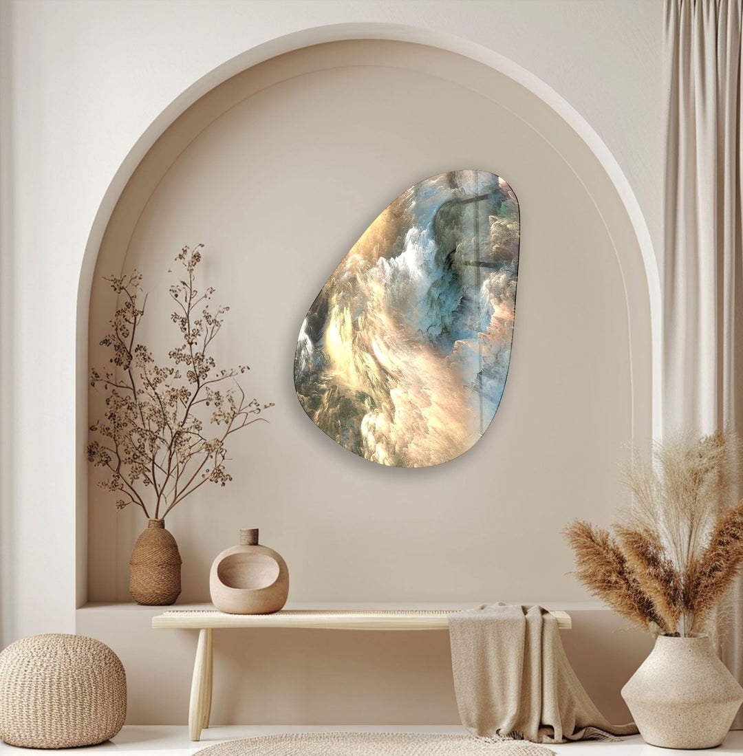 Pastel Yellow & Blue Abstract Glass Wall Art, print on glass, glass printed photos
