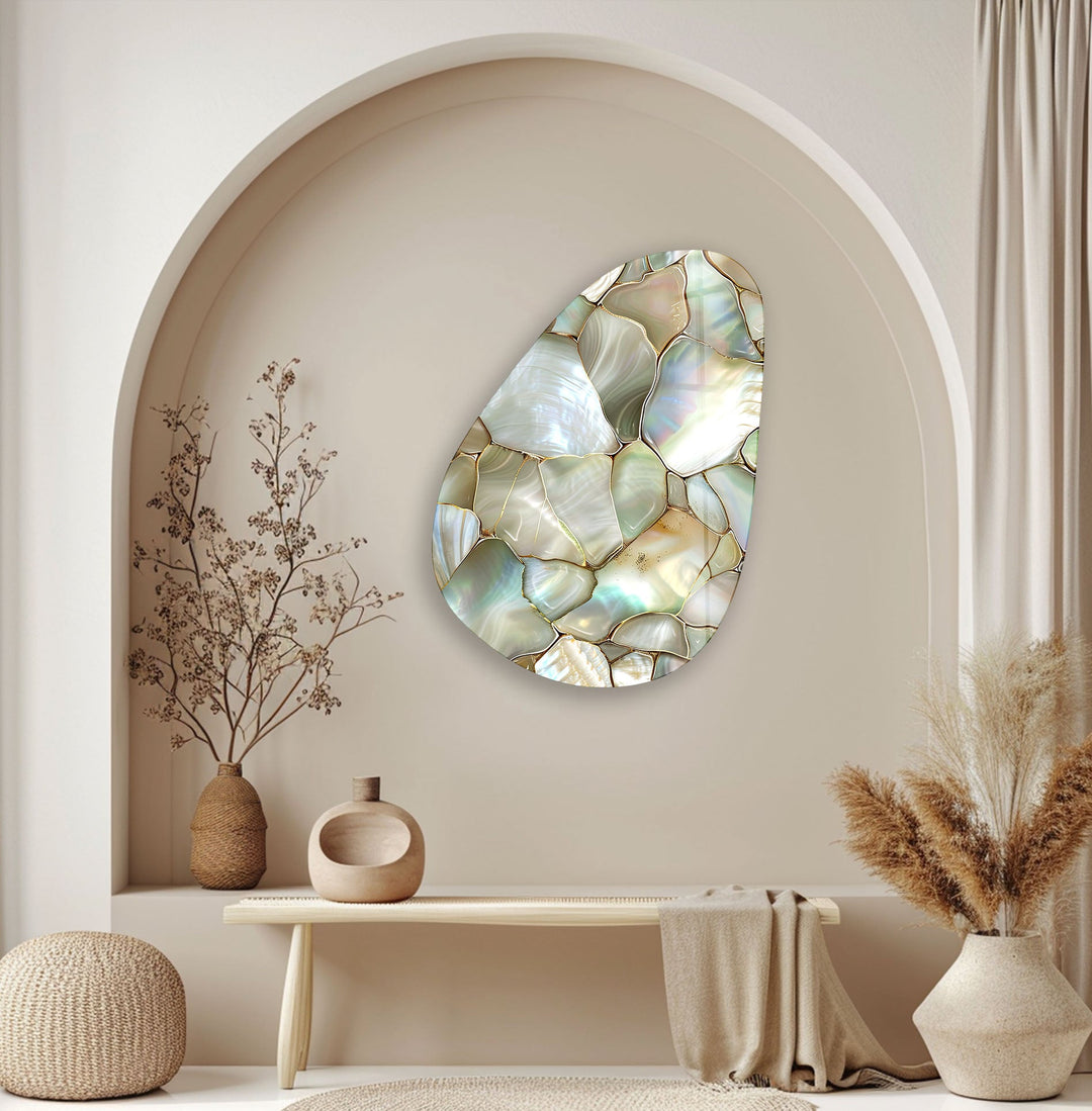 Green & Beige Pearlescent Abstract Glass Wall Art, print picture on glass, Tempered Glass Wall Art

