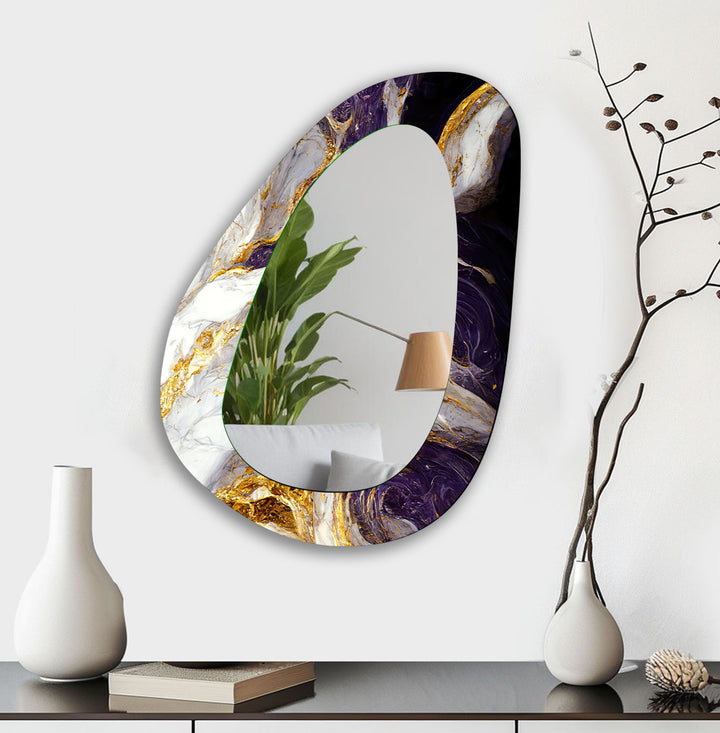 Purple And White Abstract Wall Mirror