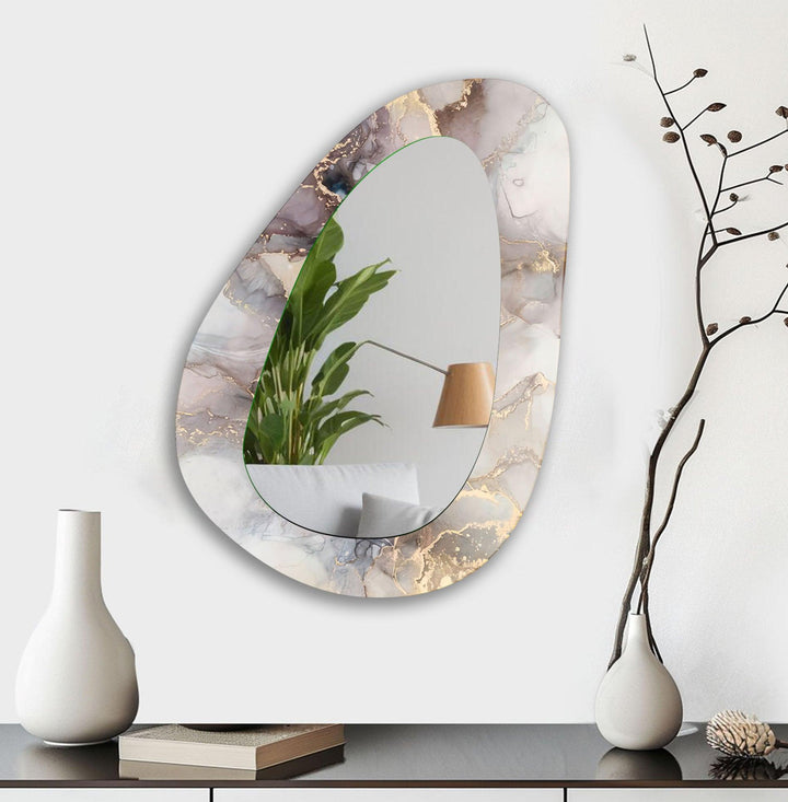 Brown And White  Marble Wall Mirror