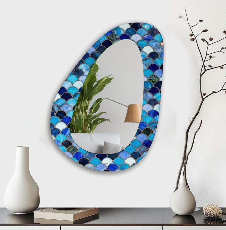 Large Blue Mosaic Wall Mirror