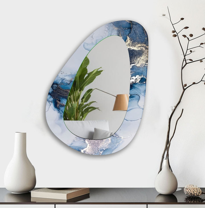 White And Blue  Marble Entryway Wall Mirror