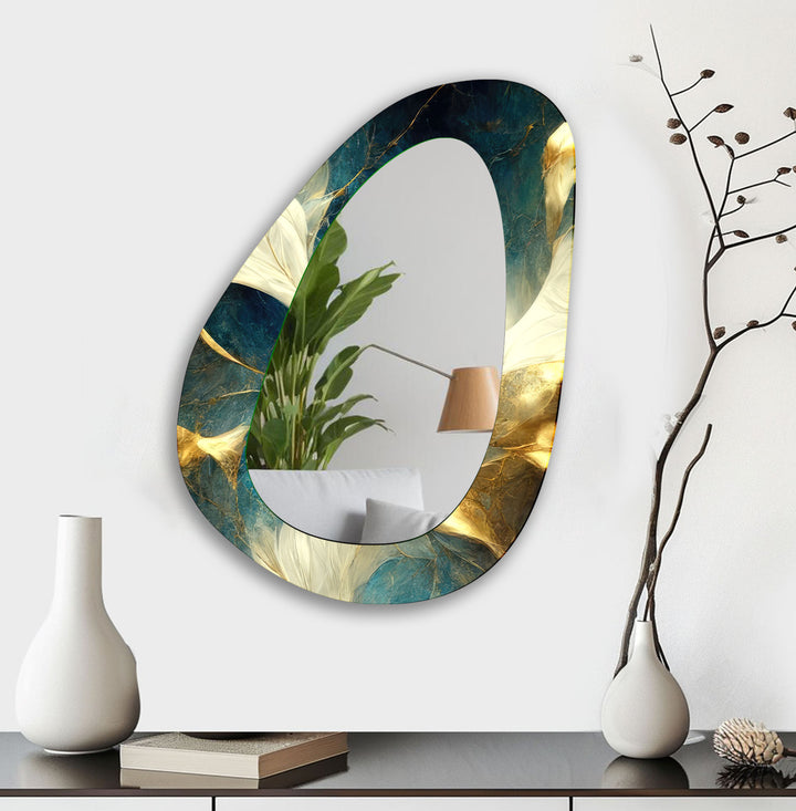 Green Asimetrical Abstract Wall Mirror