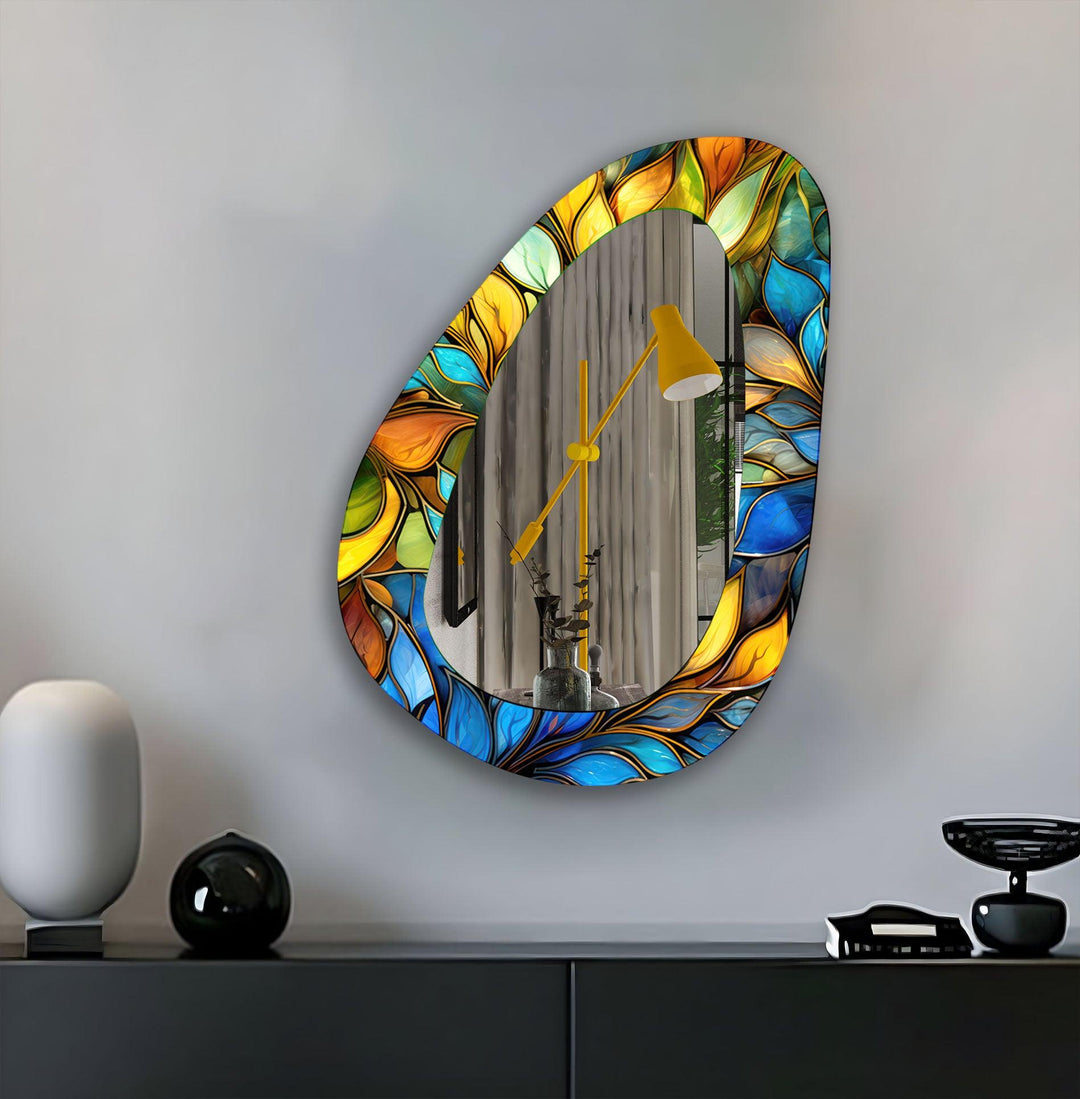 Irregular Blue Stained Glass Wall Mirror