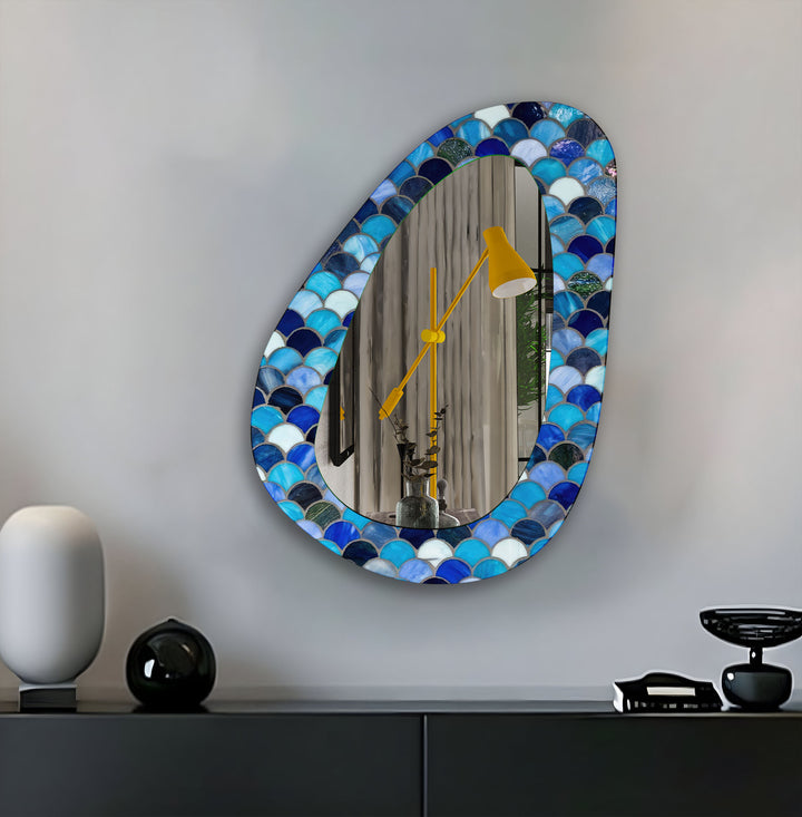 Large Blue Mosaic Wall Mirror