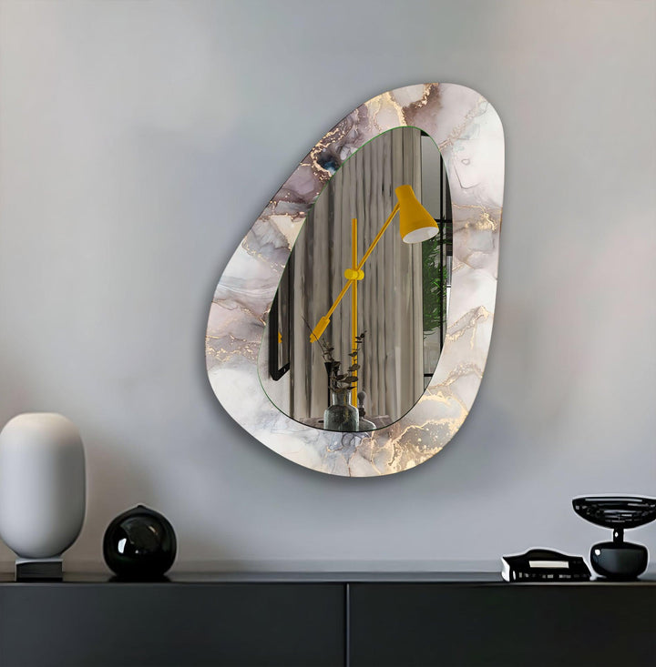 Brown And White  Marble Wall Mirror