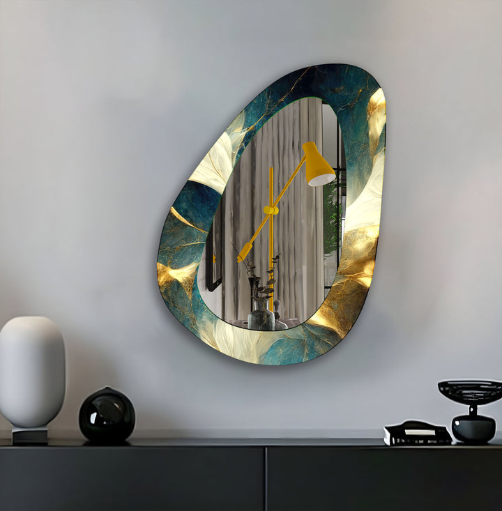 Green Asimetrical Abstract Wall Mirror