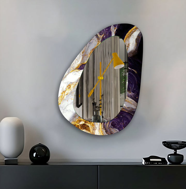 Purple And White Abstract Wall Mirror