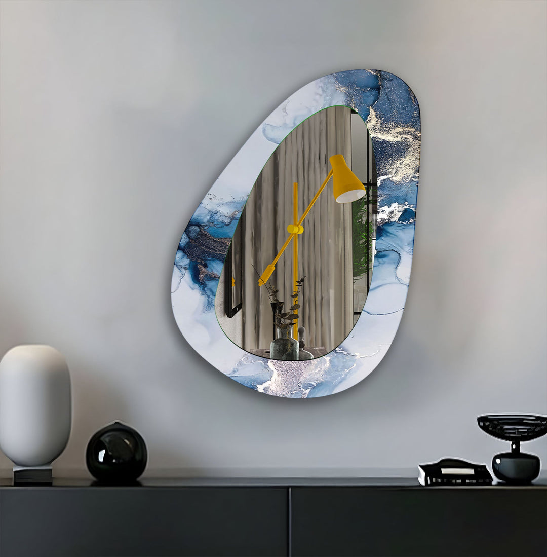 White And Blue  Marble Entryway Wall Mirror