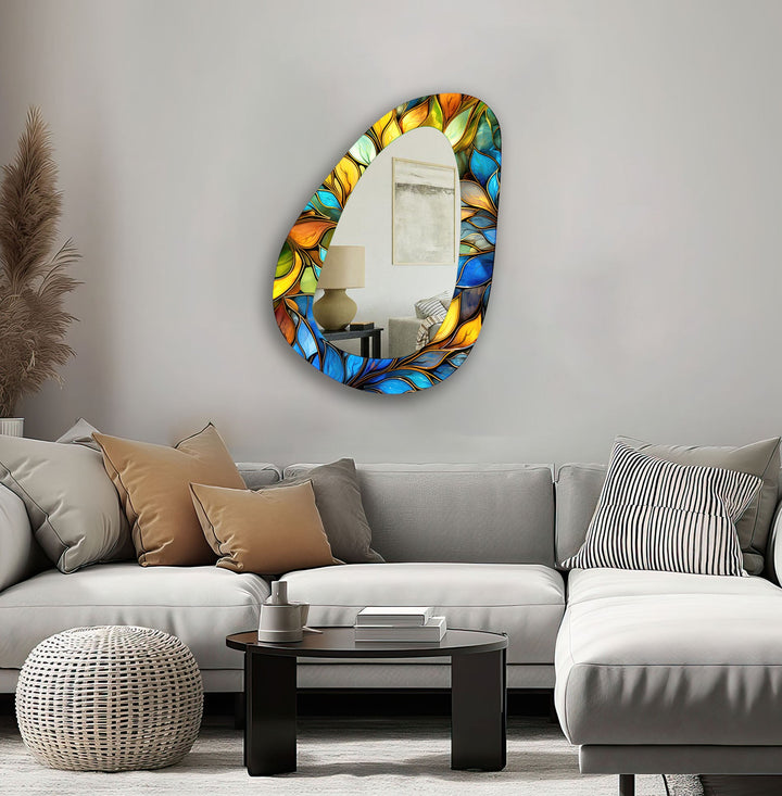 Irregular Blue Stained Glass Wall Mirror