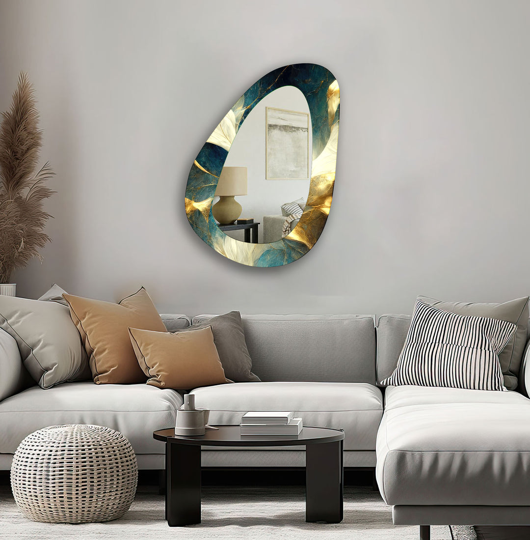 Green Asimetrical Abstract Wall Mirror