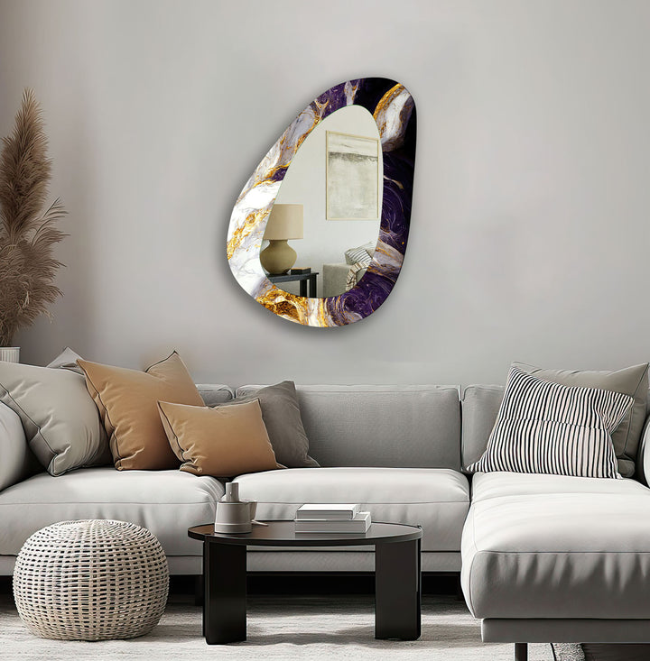 Purple And White Abstract Wall Mirror