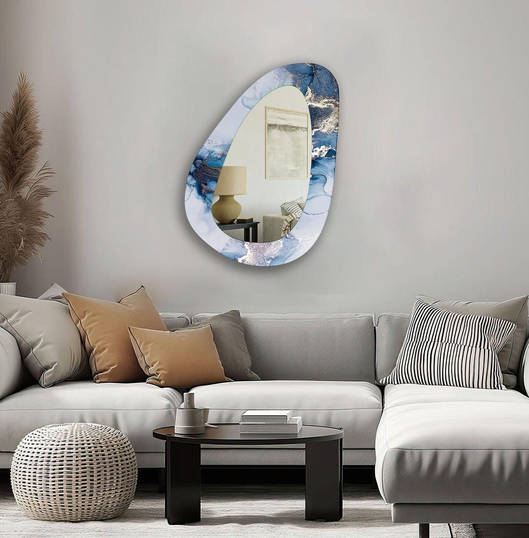 White And Blue  Marble Entryway Wall Mirror