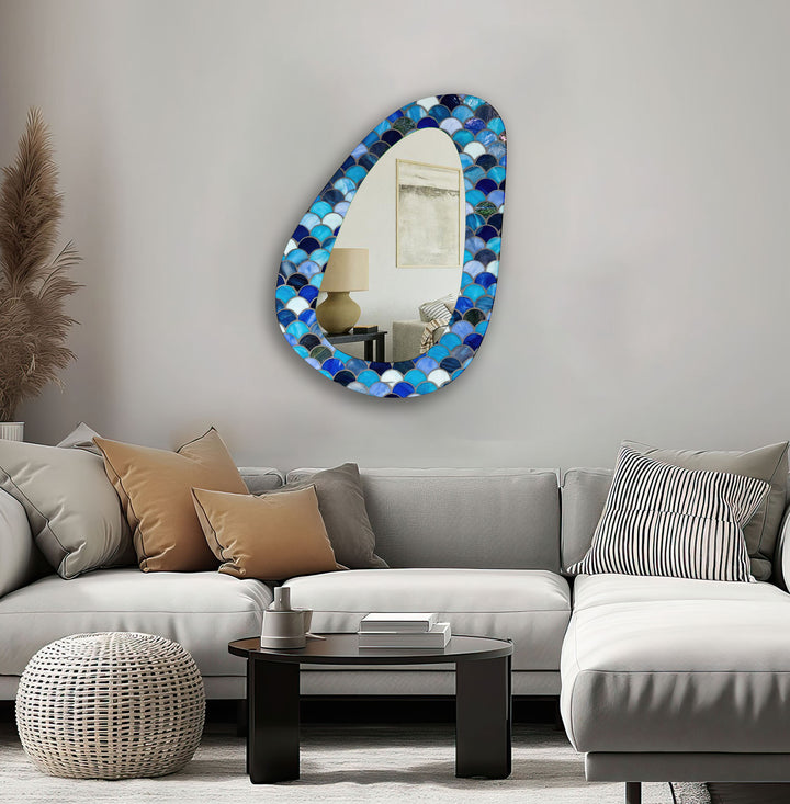 Large Blue Mosaic Wall Mirror