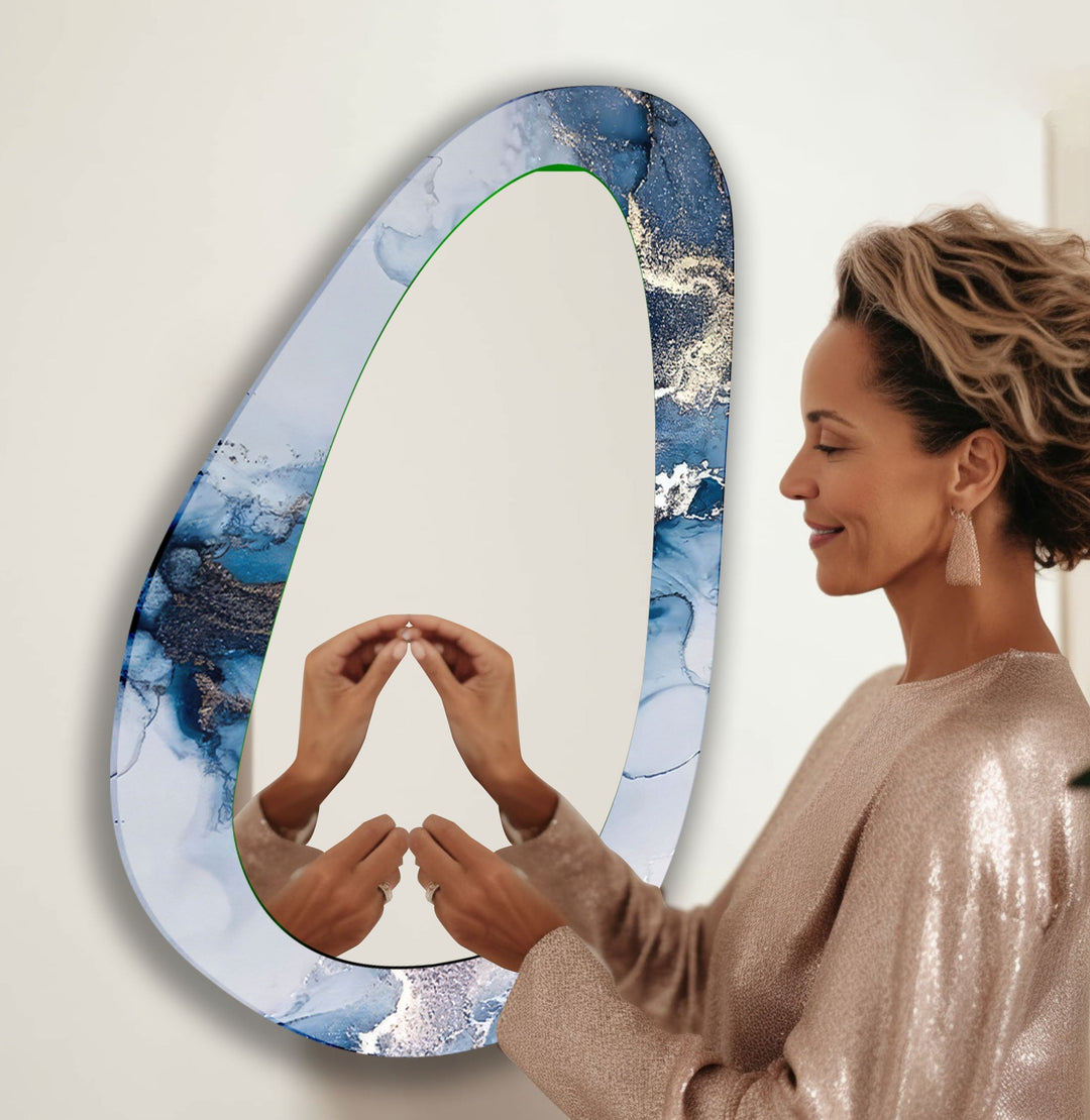 White And Blue  Marble Entryway Wall Mirror