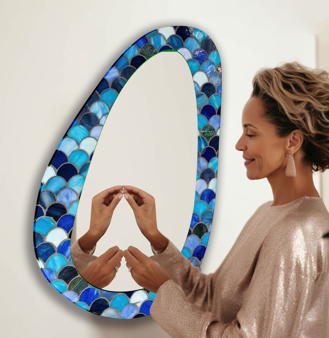 Large Blue Mosaic Wall Mirror