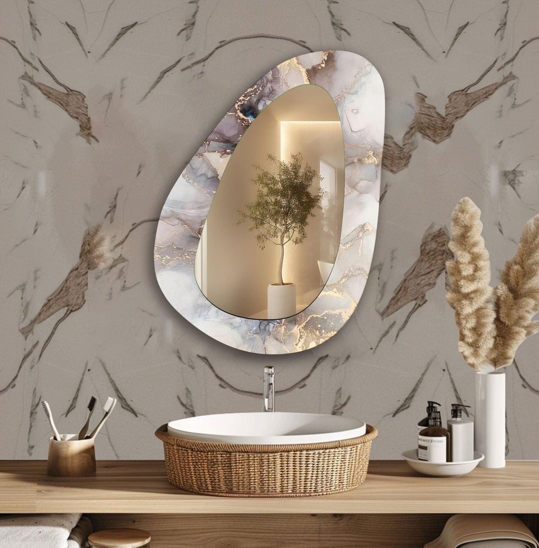 Brown And White  Marble Wall Mirror