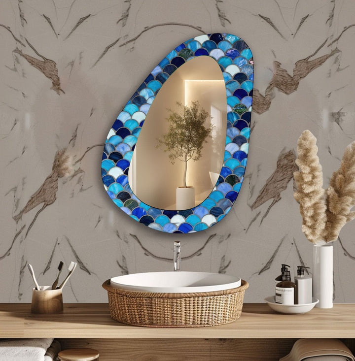 Large Blue Mosaic Wall Mirror