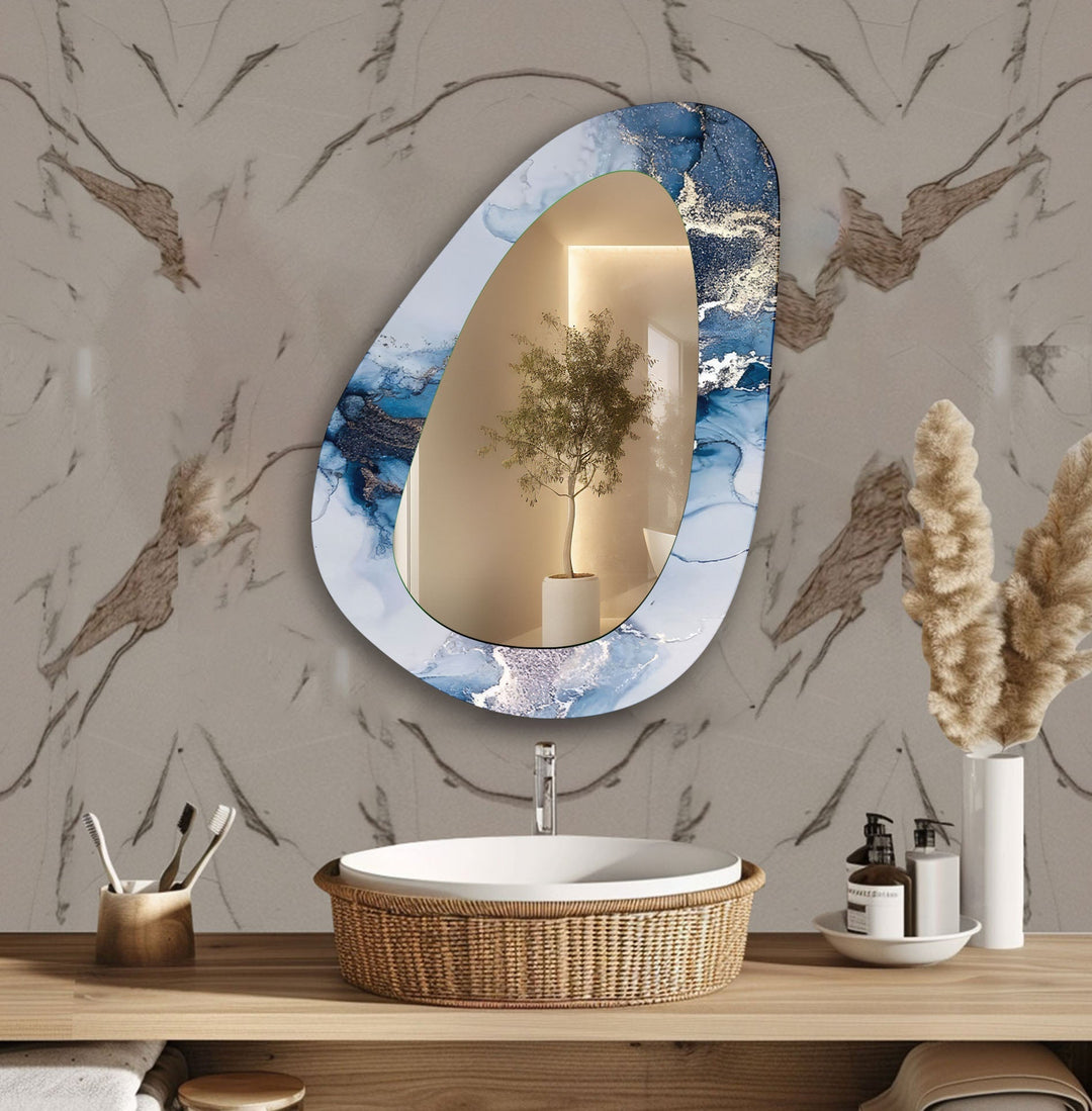 White And Blue  Marble Entryway Wall Mirror