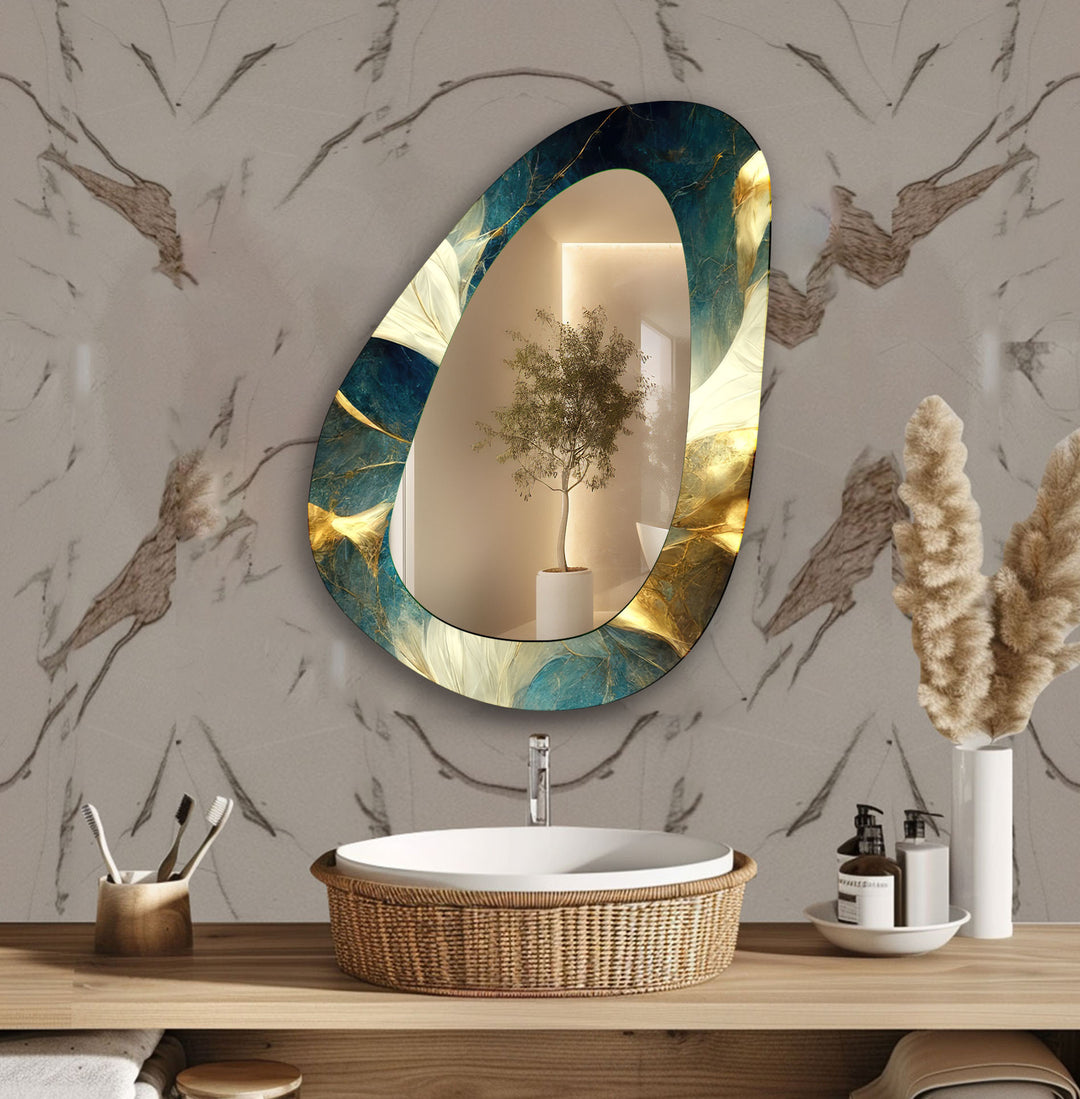 Green Asimetrical Abstract Wall Mirror