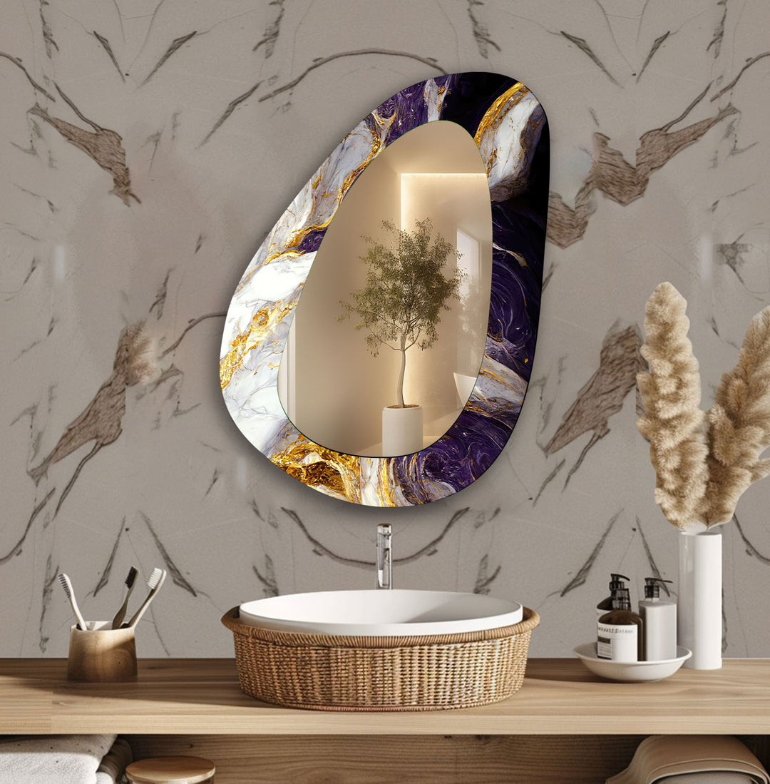 Purple And White Abstract Wall Mirror