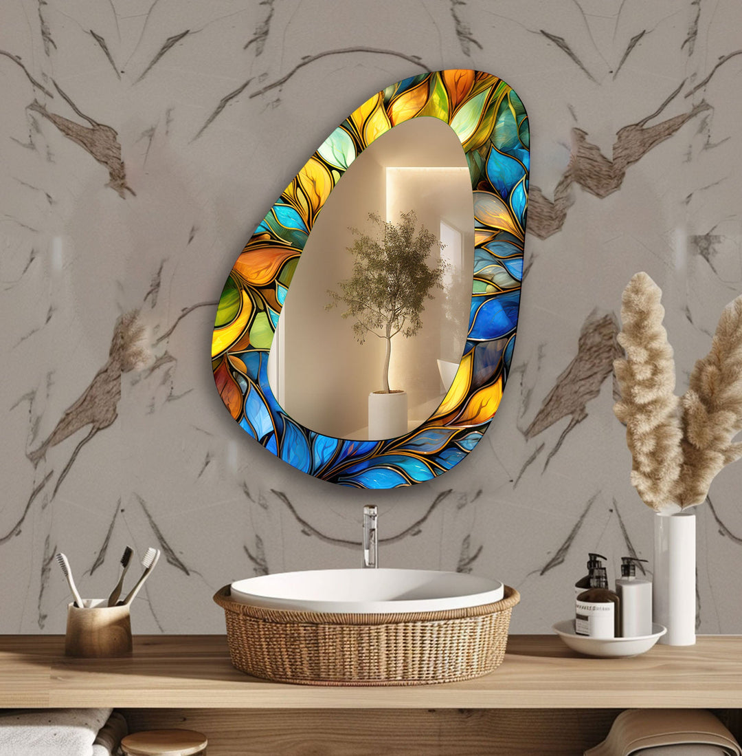 Irregular Blue Stained Glass Wall Mirror