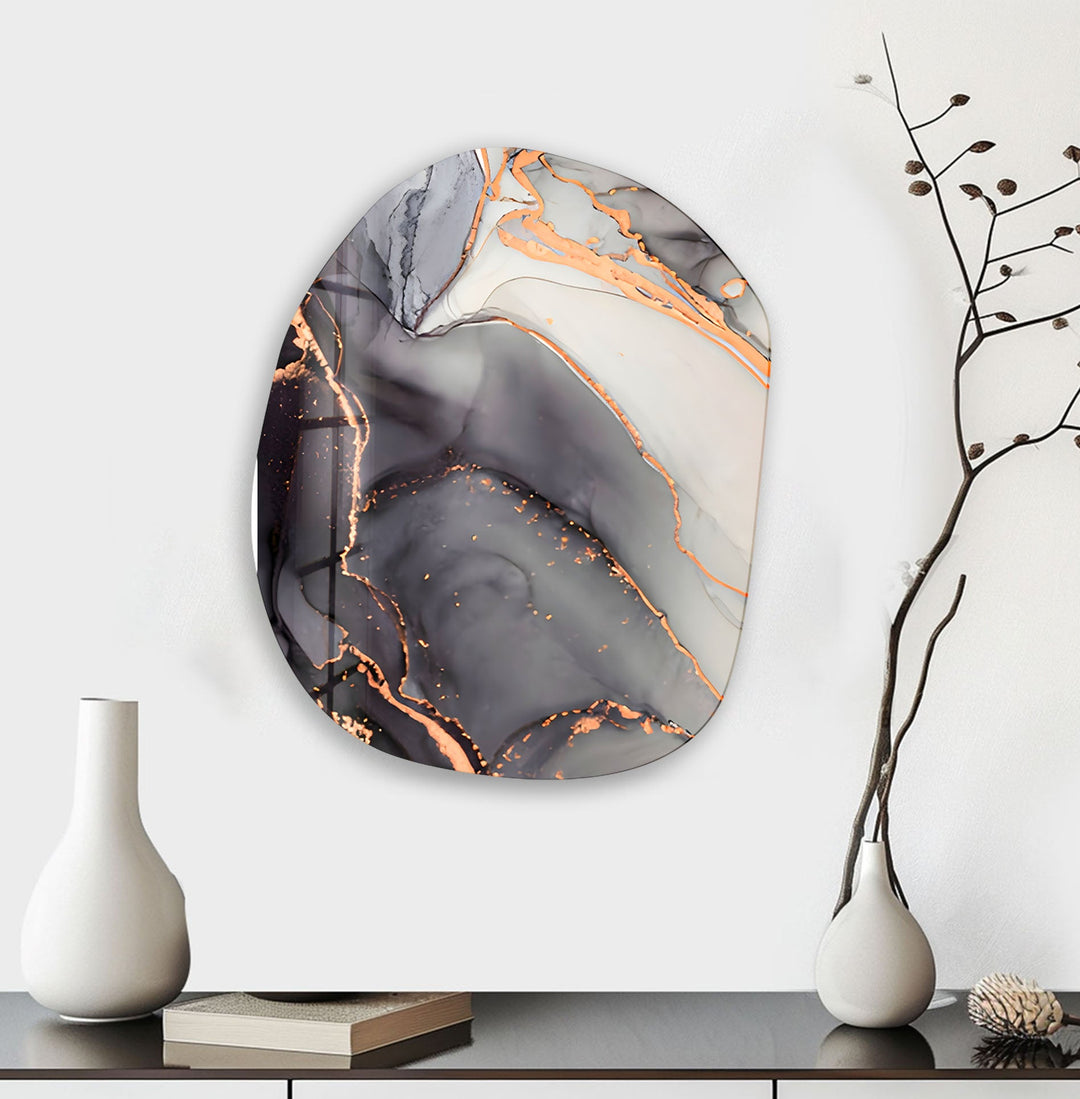 Dark Grey Alcohol Ink Oval Glass Wall Art, glass art painting, glass art for the Wall
