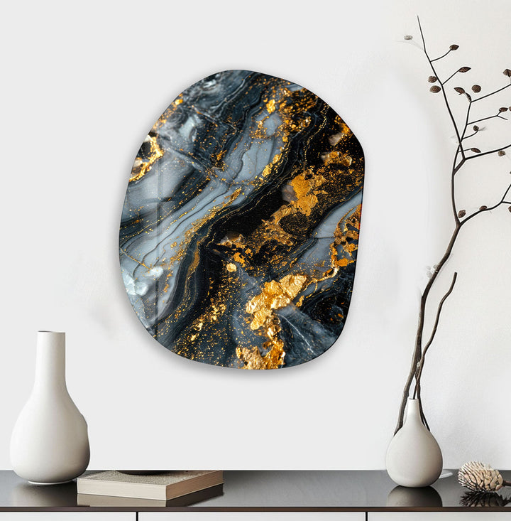 Dark Grey Marble Oval Glass Wall Art, art glass wall art, glass wall art pictures
