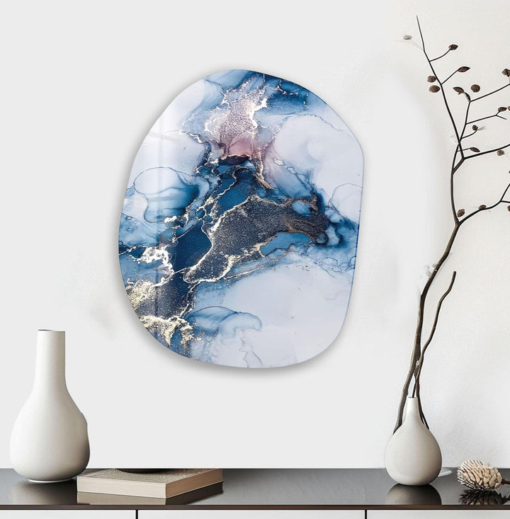 Gold Accent Blue Watercolor Glass Wall Art, glass image printing, glass prints from photos
