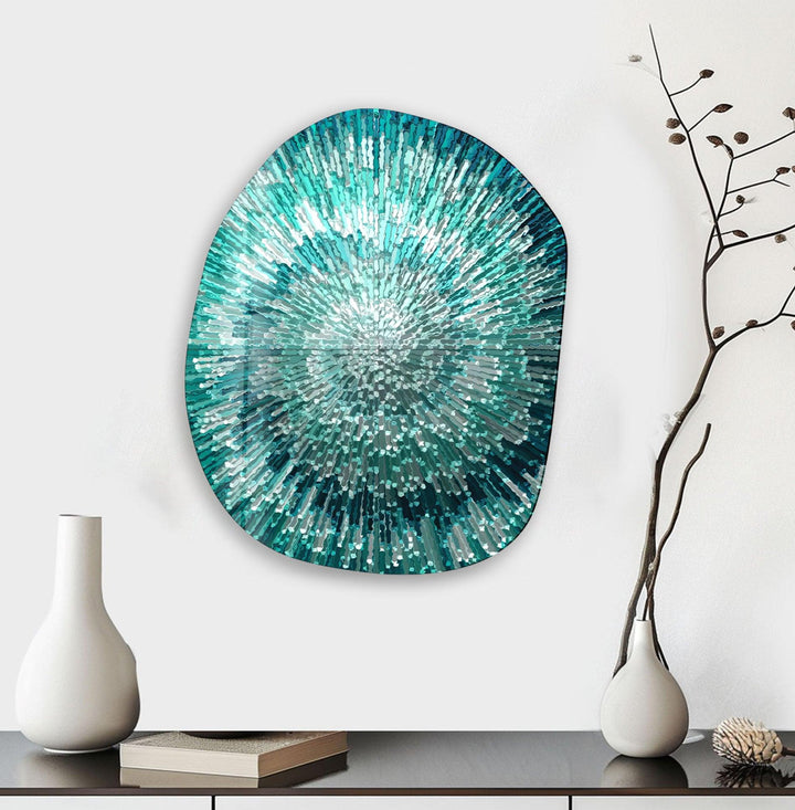 Modern Abstract Turquoise Oval Glass Wall Art, print on glass, glass printed photos
