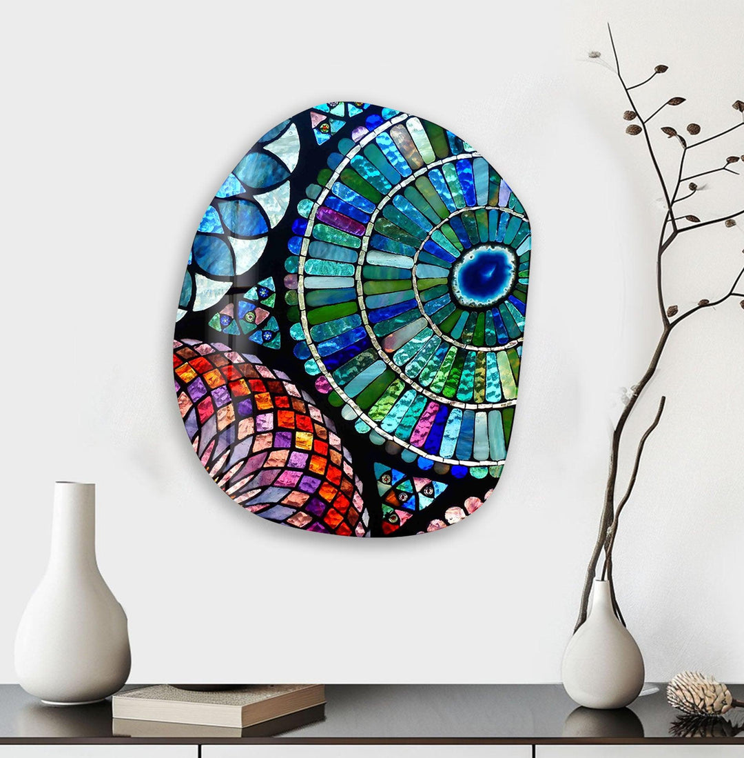 Decorative Blue Mosaic Pattern Glass Wall Art, glass photo prints, glass picture prints
