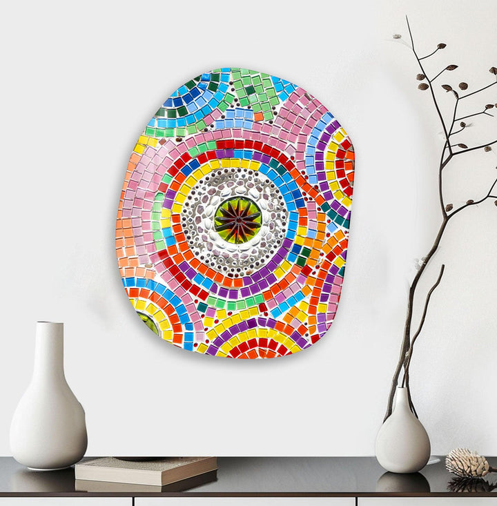 Vivid Pink Mosaic Oval Glass Wall Art, art glass wall art, glass wall art pictures
