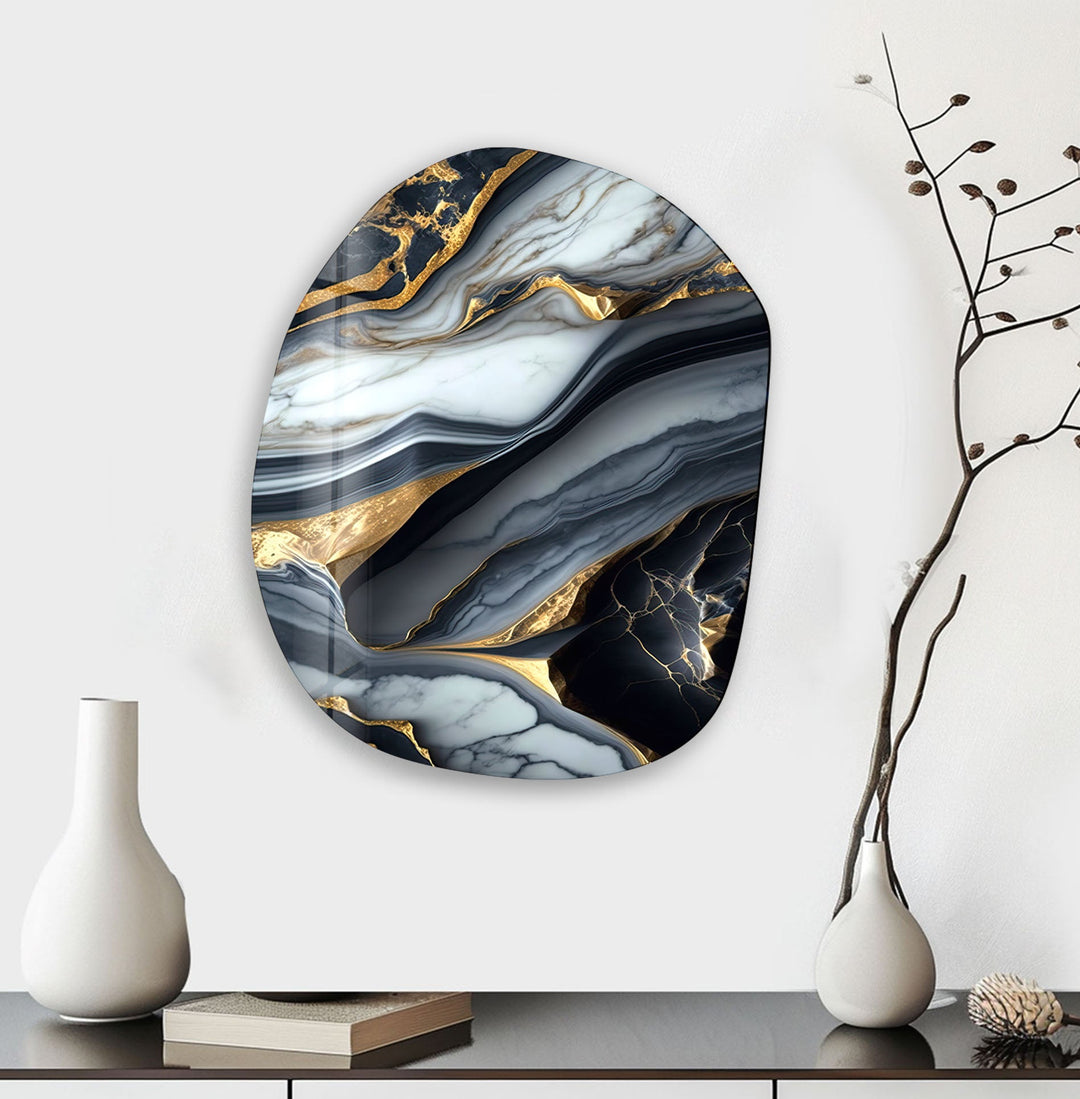 Marble Dark Grey Oval Glass Wall Art, glass photo prints, glass picture prints
