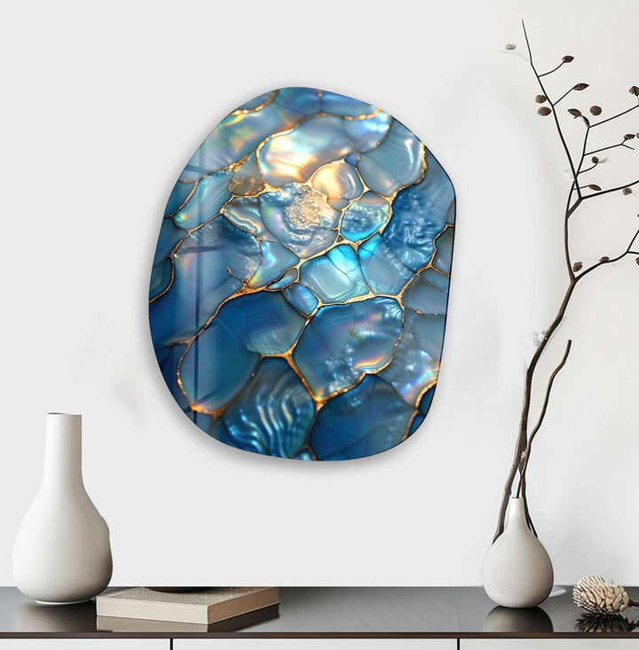 Sparkly Blue Abstract Glass Wall Art, glass art painting, glass art for the Wall
