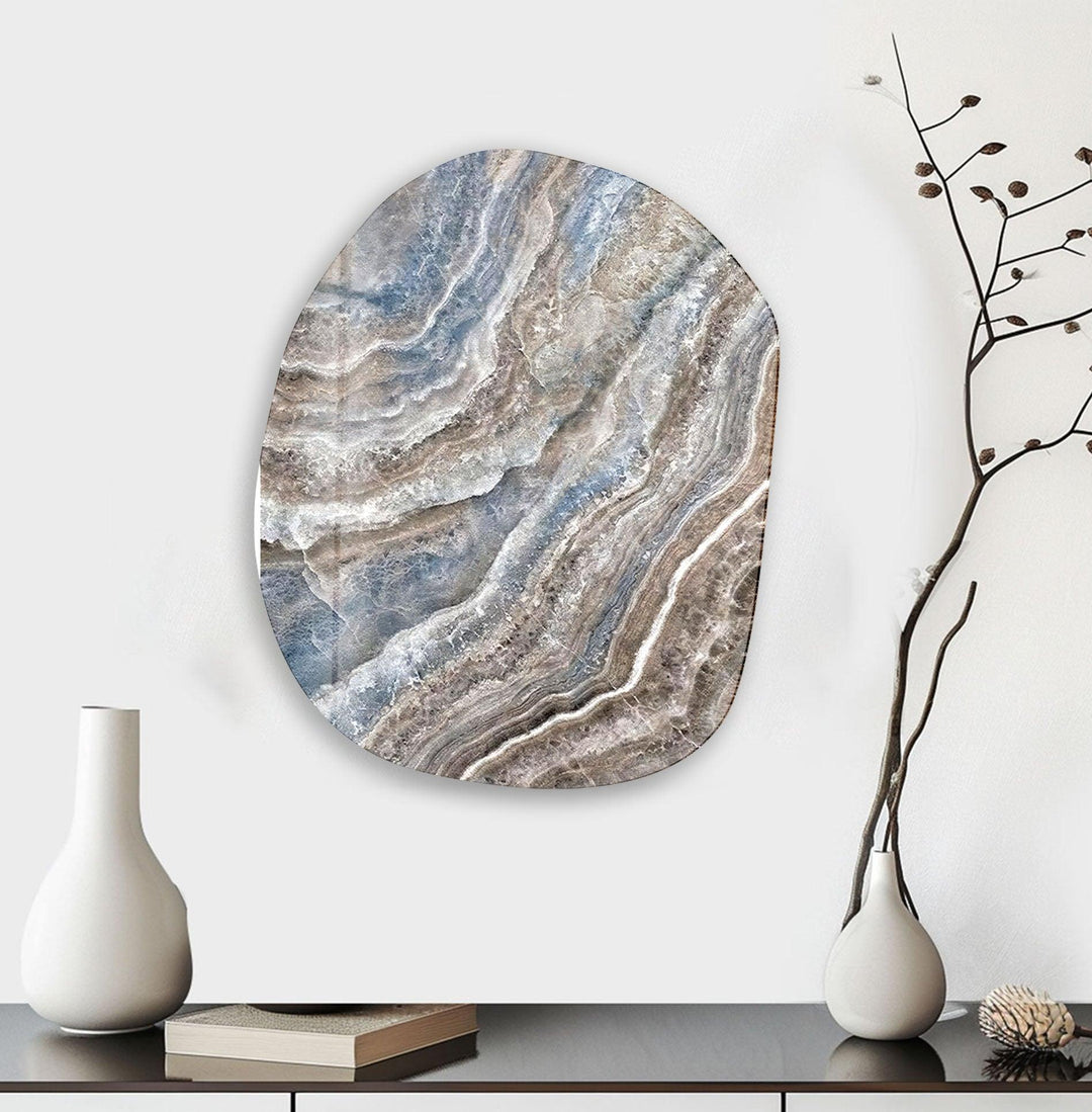 Blue & Beige Marble Oval Glass Wall Art, glass image printing, glass prints from photos
