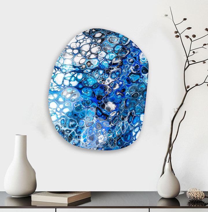 Blue Marbled Printing Glass Wall Art, large glass photo prints, glass wall photos
