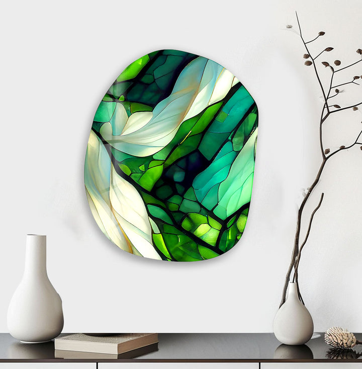 Green Stained Pattern Glass Wall Art, glass art painting, glass art for the Wall
