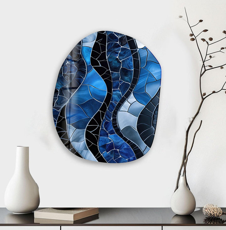 Decorative Blue Stained Glass Wall Art, glass photo prints, glass picture prints
