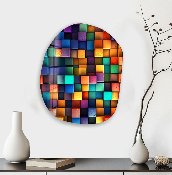 Colorful Modern Decorative Oval Glass Wall Art, glass pictures for Wall, glass prints wall art
