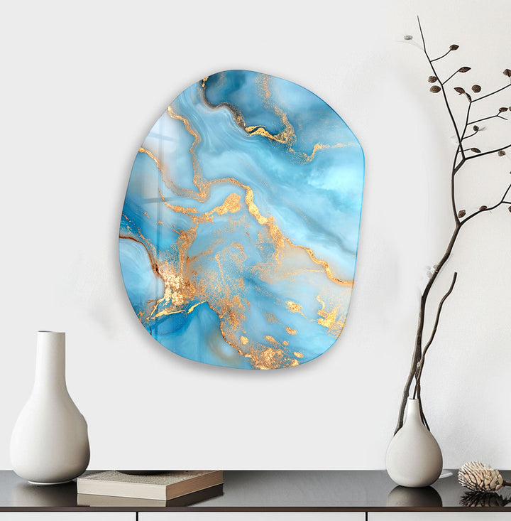 Blue Marble With Gold Sparkles Glass Wall Art, glass photo prints, glass picture prints
