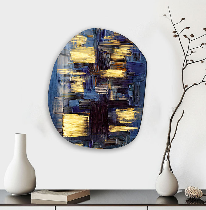 Abstract Blue & Yellow Glass Wall Art, glass art painting, glass art for the Wall
