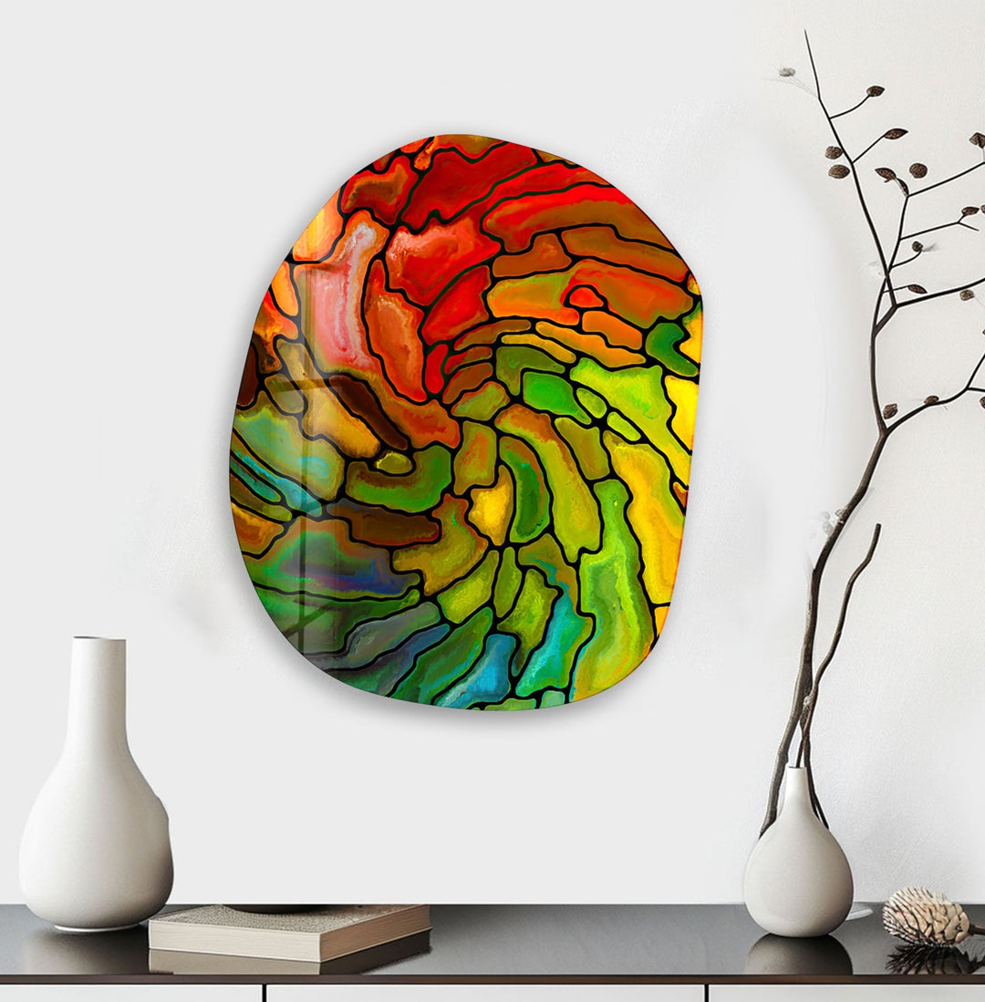 Red & Green Stained Pattern Glass Wall Art, glass art painting, glass art for the Wall
