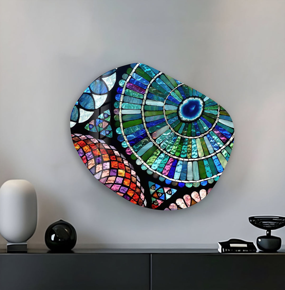 Decorative Blue Mosaic Pattern Glass Wall Art, stained glass wall art, stained glass wall decor
