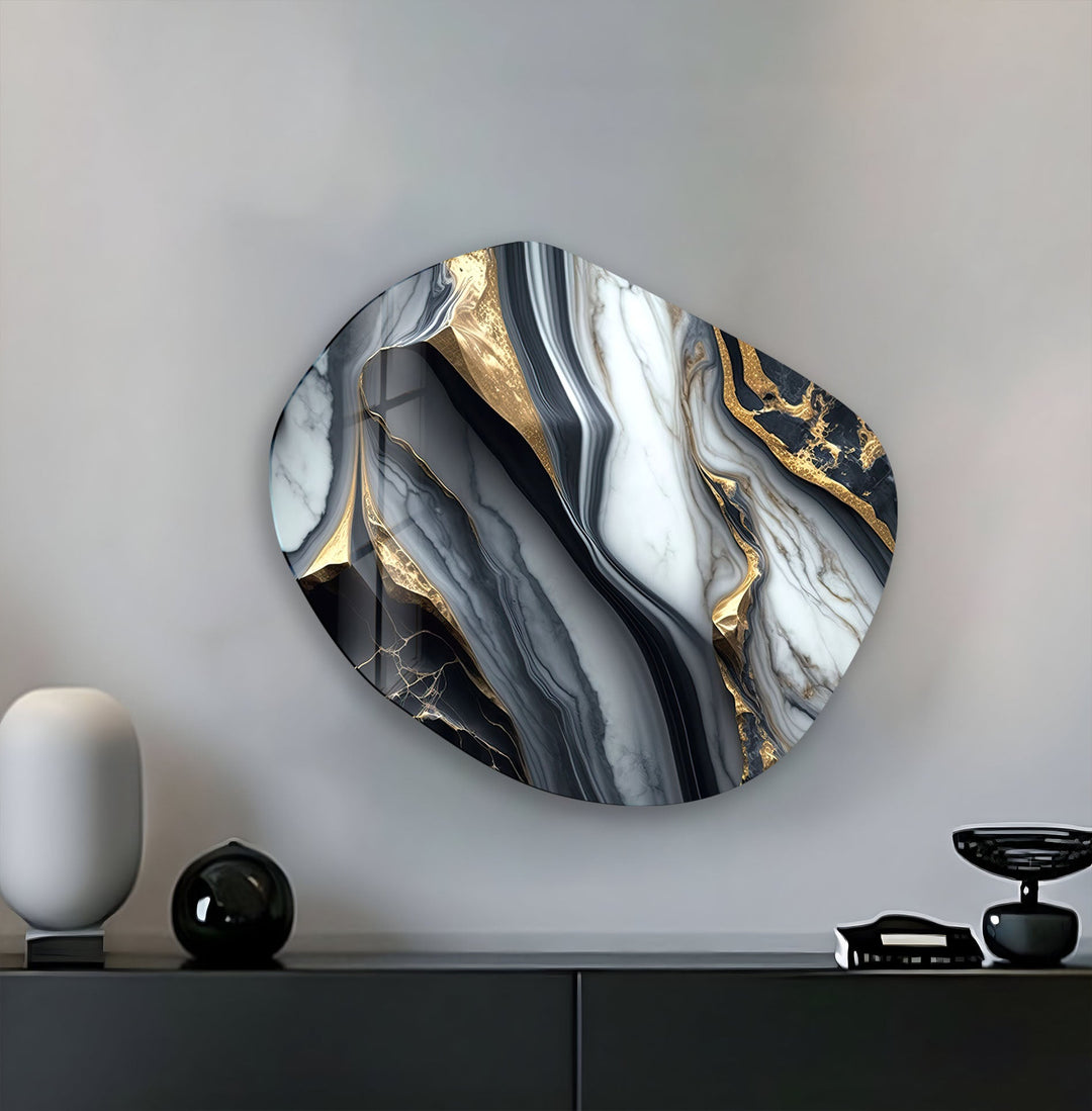 Marble Dark Grey Oval Glass Wall Art, print picture on glass, Tempered Glass Wall Art
