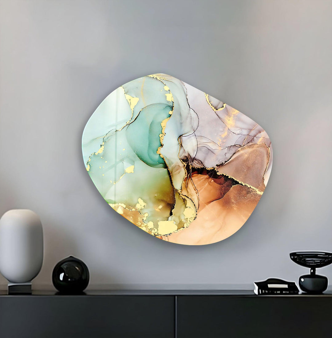 Green Alcohol Ink Oval Glass Wall Art, photo print on glass, prints on glass wall art
