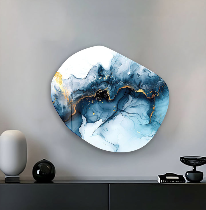 Navy Blue Alcohol Ink Glass Wall Art, custom glass pictures, glass art prints
