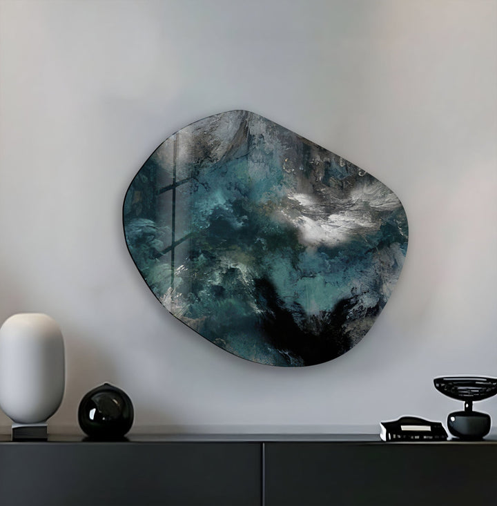 Green Abstarct Oval Glass Wall Art, glass art painting, glass art for the Wall
