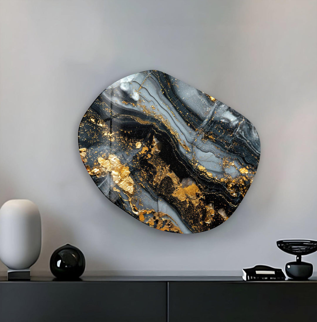 Dark Grey Marble Oval Glass Wall Art, Glass Printing Wall Art, Print photos on glass
