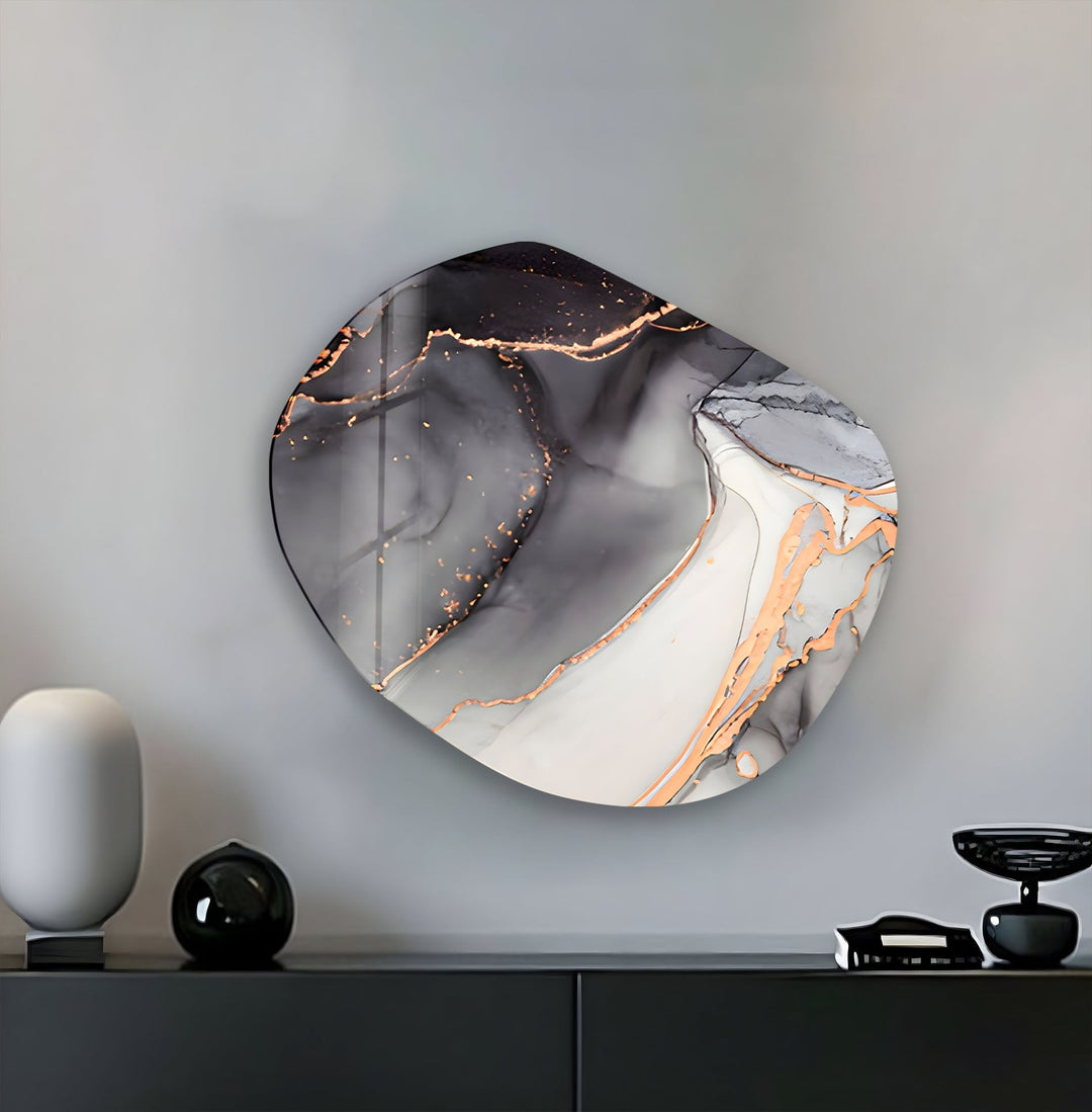 Dark Grey Alcohol Ink Oval Glass Wall Art, art glass wall art, glass wall art pictures
